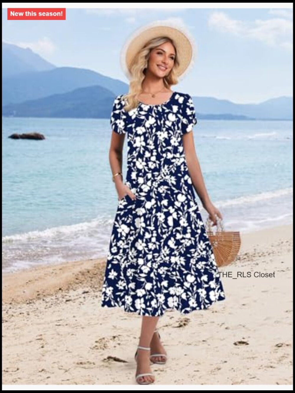 Midi Dress Women Casual Pleated A Line Sundress Petal Sleeve Flowy - Picture 4 of 7